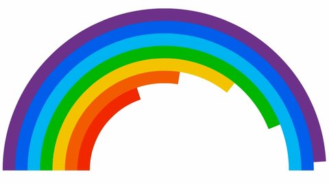 Animated multicolor rainbow appears from left to right on white background. Bright flat vector illustration.