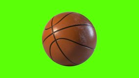 Side on view of a realistic 3D basketball rolling from right to left. Standard basketball in a continuous spin perfect for sports advertising. Green screen footage to isolate ball. - Powered by Shutterstock - Get 15% off with code: PIKWIZARD15