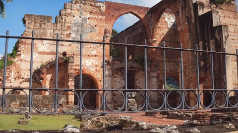 Dominican Republic, Santo Domingo - November 26, 2020: The Hospital San Nicolas de Bari. The oldest hospital built in the Americas. Ruins of the building in colonial style. 