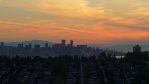 Vancouver City Center Seen From Burnaby Settlement In Canada At Dusk. - Wide Shot