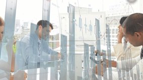 Animation of statistics and financial data processing over business meeting. global business, data processing, connections, technology and digital interface concept digitally generated video. - Powered by Shutterstock - Get 15% off with code: PIKWIZARD15