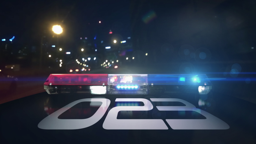 Police patrol car driving through city at night. Bokeh lights. Detail of the roof red and blue lights. Timelapse. 4K | Shutterstock HD Video #1075643360