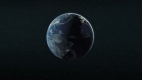 Animation of glowing light trails over planet earth. global networks, digital interface and technology concept digitally generated video.