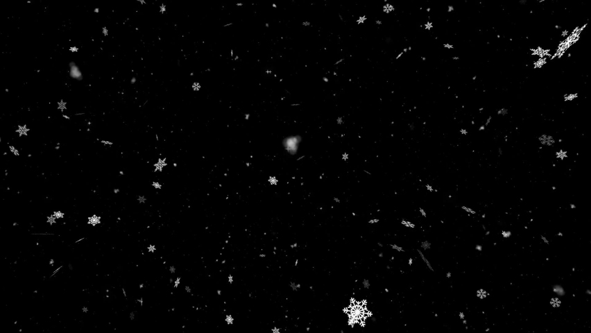 White confetti snowflakes and bokeh lights on the black loop 4k 3D background. 2021 New year, merry christmas, Holiday, winter, New Year, snowflake, snow, festive snow flakes Royalty-Free Stock Footage #1075647815