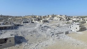 Syria, Deir ez-Zor. Aerial view of the destroyed houses of the city.