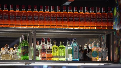 bar with a large selection of alcoholic drinks. bottles of alcohol are on the shelves. different trade marks and expensive brands of spirits for every taste.
June 2, 2021, Kyiv, Ukraine