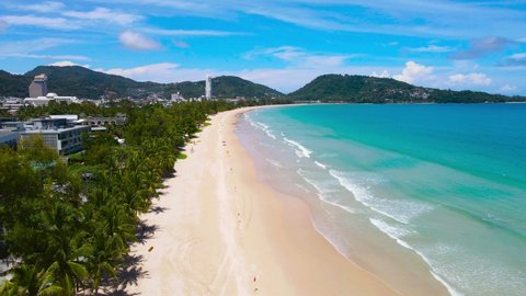 PATONG BEACH PHUKET THAILAND On July 2021. Aerial panoramic view landscape and cityscape view of Patong beach Phuket Thailand.