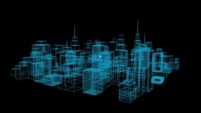 Animation of network of connections with icons over 3d city drawing. global architecture, connections, digital interface and technology concept digitally generated video. - Powered by Shutterstock - Get 15% off with code: PIKWIZARD15