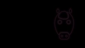 Glowing neon line Horse zodiac sign icon isolated on black background. Astrological horoscope collection. 4K Video motion graphic animation.