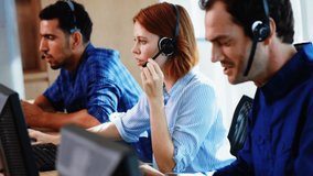 Animation of statistics and data processing over business people wearing phone headsets. business, connection, technology and digital interface concept digitally generated video. - Powered by Shutterstock - Get 15% off with code: PIKWIZARD15