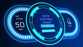 Futuristic HUD self driving vehicle Autonomous High tech screen display design data Animation. Sci Fi, speedometer and statistics panel. Electric car interface, autopilot. Artificial Intelligence. - Powered by Shutterstock - Get 15% off with code: PIKWIZARD15