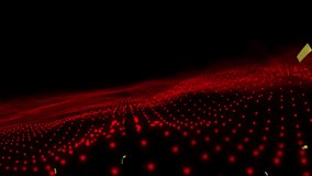 Animation of gold confetti falling over undulating landscape of contoured red dots. celebration, party and event concept digitally generated video. - Powered by Shutterstock - Get 15% off with code: PIKWIZARD15