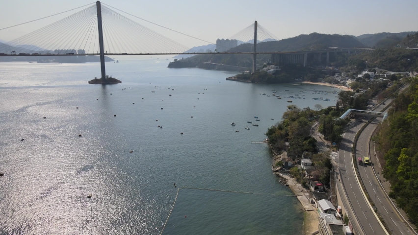 Ting Kau, Tsuen Wan and Tsing Yi ,a commercial and residential town in Hong Kong , Aerial view