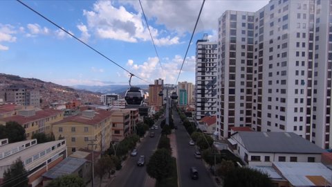 LA PAZ, BOLIVIA - MARCH 25, 2018: Mi Teleferico - cable car transit system in La Paz city in Bolivia