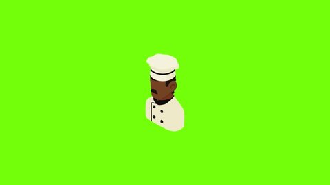 Chef man african american icon animation cartoon object on green screen background