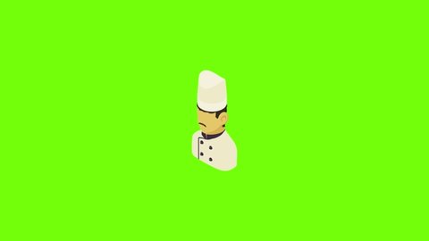 Chef man asian icon animation cartoon object on green screen background