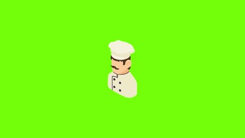 Chef man icon animation cartoon object on green screen background