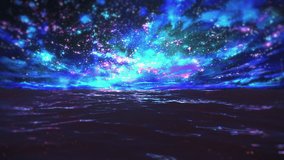 Starry Night View In A Ship Over Sea Waves Colored By The Galaxy 3D Animation 4K Trippy Psycheldelic Colorful Night