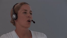 Animation of statistics and data processing over businesswoman wearing phone headset. business, connection, technology and digital interface concept digitally generated video. - Powered by Shutterstock - Get 15% off with code: PIKWIZARD15