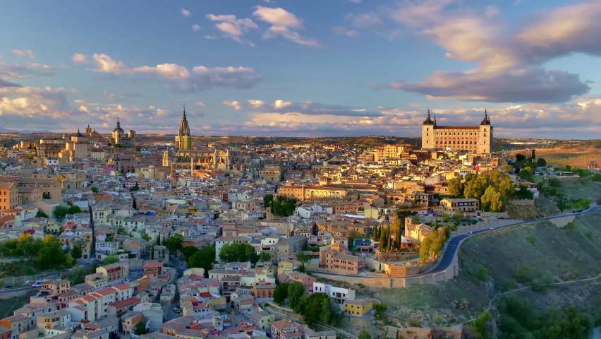 Townscape of Toledo, Spain from day to night, timelapse