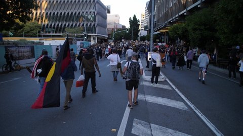 BRISBANE, QUEENSLAND, AUSTRALIA. JUNE 06 2020. Crowds gather at a Black Lives Matter demonstration in Brisbane.