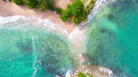 PHUKET THAILAND SEA BEACH. Scene of Aerial view top-view High Quality Nature Video Landscape Aerial View Beach Sea. On Good Weather Day In Summer Travel. Phuket travel trip Andaman sea On July 2021.
