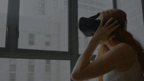 Animation of mathematical drawings and equations over woman wearing vr headset. global connections, digital interface and technology concept digitally generated video. - Powered by Shutterstock - Get 15% off with code: PIKWIZARD15