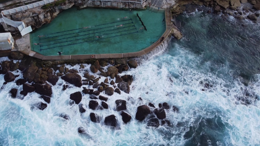Bronte Beach Rock Pool Drone View of Swimmers