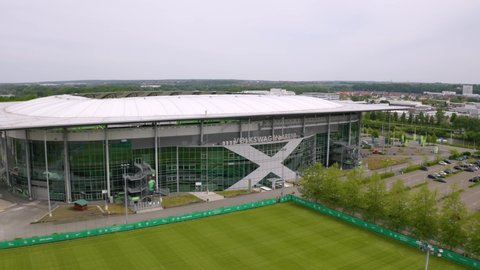 Wolfsburg, Germany - June 2021: Volkswagen Arena, home stadium of the football team VfL Wolfsburg