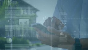 Animation of statistics and financial data processing over man using smartphone. global finances, business, digital interface and technology concept digitally generated video. - Powered by Shutterstock - Get 15% off with code: PIKWIZARD15