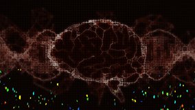 Animation of brain rotating with colourful confetti falling on black background. medical research, celebration, party, energy and event concept digitally generated video. - Powered by Shutterstock - Get 15% off with code: PIKWIZARD15