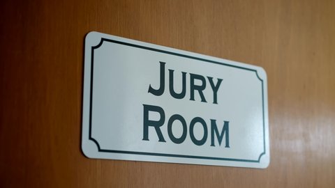 Cinematic Jury Room Door Sign, Justice Court