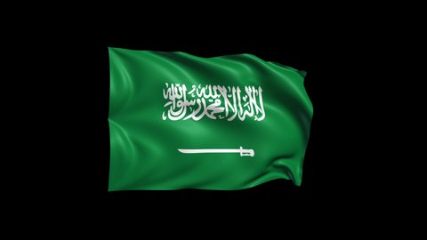 Waving Saudi Arabia Flag Isolated on Transparent Background. 4K Ultra HD Prores 4444, Loop Motion Graphic Animation.