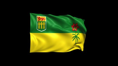 Waving Saskatchewan Flag Isolated on Transparent Background. 4K Ultra HD Prores 4444, Loop Motion Graphic Animation.