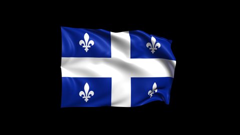 Waving Quebec Flag Isolated on Transparent Background. 4K Ultra HD Prores 4444, Loop Motion Graphic Animation.