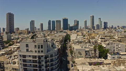 South Tel Aviv area aerial drone view, Israel, Florentin neighborhood 