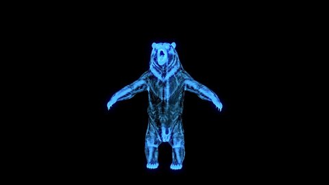 3D holographic angry bear looping animation 