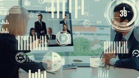 Creative visual of business people in a corporate staff meeting on video call . Concept of digital technology for marketing data analysis and investment decision making . - Powered by Shutterstock - Get 15% off with code: PIKWIZARD15