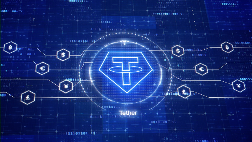 Tether animated logo. Animation of USDT cryptocurrency. 3D motion design of crypto in digital world. | Shutterstock HD Video #1075736342