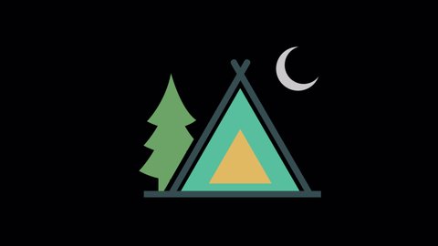 2D Animated tent designed in flat icon style, Camping tent isolated on white background, camp tent icon, Camping travel tent equipment, silhouette icon