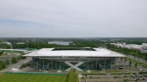Wolfsburg, Germany - June 2021: Volkswagen Arena, home stadium of the football team VfL Wolfsburg