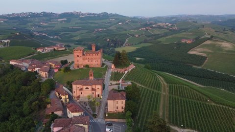 Grinzane Cavour aerial view in Langhe, Piedmont