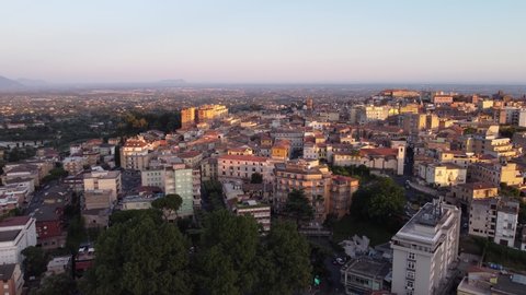 Velletri Roma 07.01.2021: aerial view of the historic center at sunset time