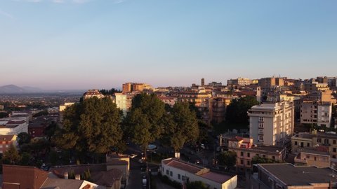 Velletri Italy 07.01.2021: aerial view of the historic center, towards the sunset time