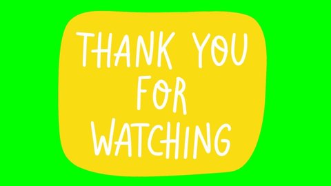 Thank you for watching, pink button on a green background. Moving hand drawn text message. 2d animation motion graphic. Footage with handwritten script clicking to follow account blog content updates