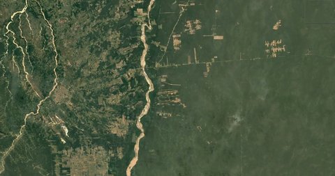 Time lapse development infrastructure near Santa Cruz, Paraguay from satellite between 1986 and 2020. Data: NASA