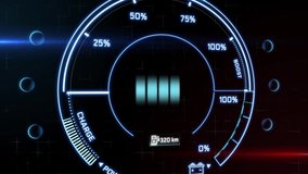 Electric car charging at power charging station. Electric car battery indicator showing an increasing battery charge. Full charge of battery. Long range electric vehicle concept. Graphic animation. - Powered by Shutterstock - Get 15% off with code: PIKWIZARD15