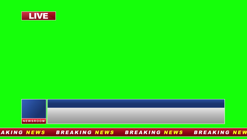 Breaking News - Lower third live breaking news green screen and seamless looping ticker with blank text boxes.  Royalty-Free Stock Footage #1075789892