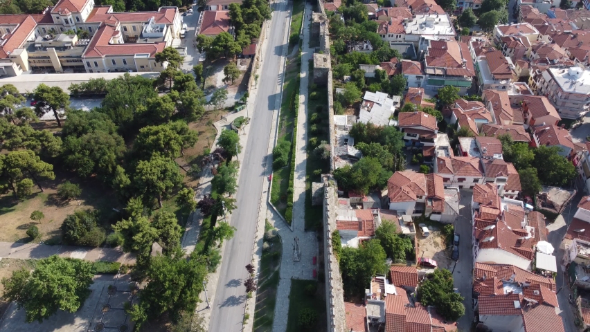 Aerial Footage of Thessaloniki, The Old City Walls and Castles