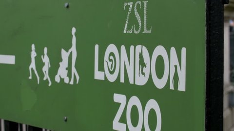 The entrance signage of the London Zoo. London Zoo is the worlds oldest scientific zoo.